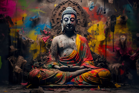 buddha in colorful vintage style illustration. Abstract painting, oil paintingの素材