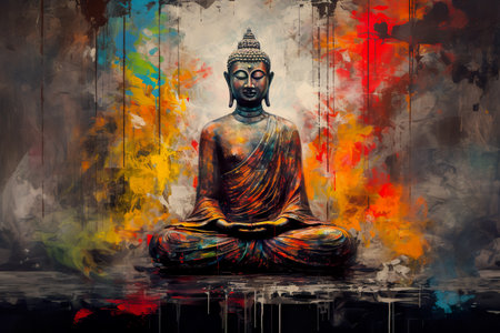 buddha in colorful vintage style illustration. Abstract painting, oil paintingの素材