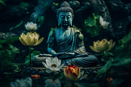 buddha in colorful vintage style illustration. Abstract painting, oil paintingの素材