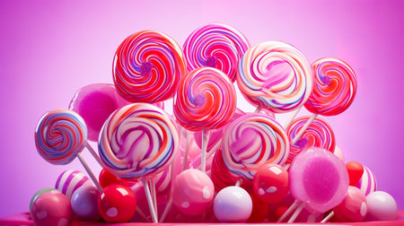 lollipops and different colored round candy. Colorful sweets.の素材
