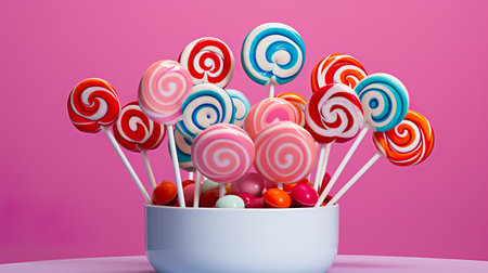 lollipops and different colored round candy. Colorful sweets.の素材