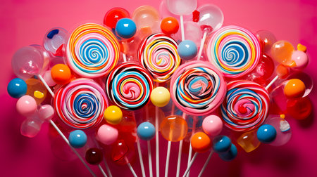 lollipops and different colored round candy. Colorful sweets.の素材