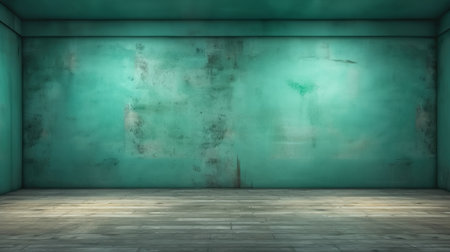 Empty table on dark green texture wall background. Composition with  light reflections. Mock up for presentation, branding productsの素材