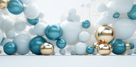 Celebration party banner with Blue white and gold color balloons background.の素材
