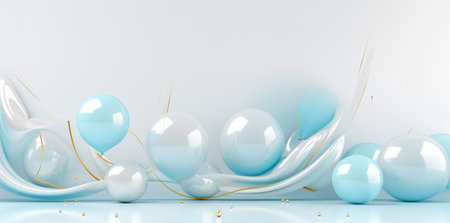 Celebration party banner with Blue white and gold color balloons background.の素材