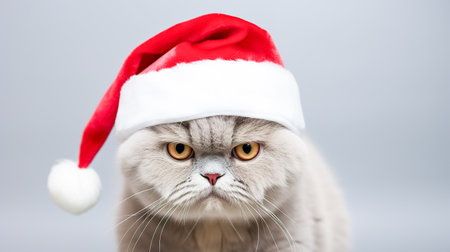 Cute young puppy wearing Christmas Santa Claus hat. Adorable petsの素材