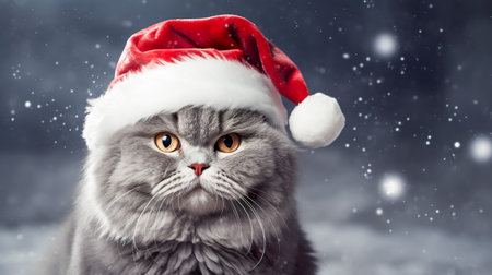 Cute young puppy wearing Christmas Santa Claus hat. Adorable petsの素材