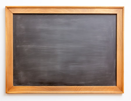 Rubbed out dirty chalkboard. Realistic blackboard in wood frame. Empty chalkboard for restaurant menu or school class.の素材