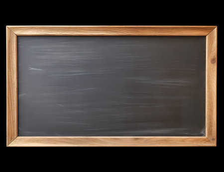 Rubbed out dirty chalkboard. Realistic blackboard in wood frame. Empty chalkboard for restaurant menu or school class.の素材