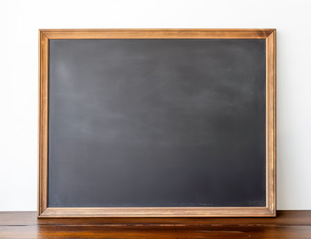 Rubbed out dirty chalkboard. Realistic blackboard in wood frame. Empty chalkboard for restaurant menu or school class.の素材