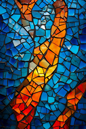 Colorful stained glass mosaic on the wall. Abstract background and texture.の素材