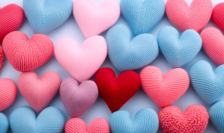 Mixed colors yarn heart. Adorable little heart crocheted by hand. Valentine romance love forever themeの素材