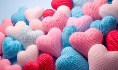 Mixed colors yarn heart. Adorable little heart crocheted by hand. Valentine romance love forever themeの素材