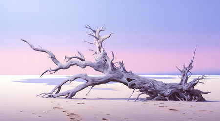 Dry tree twigs or Dead tree. Minimal background for summer conceptの素材