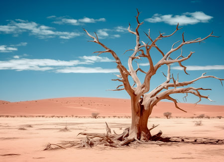 Dry tree twigs or Dead tree. Minimal background for summer conceptの素材