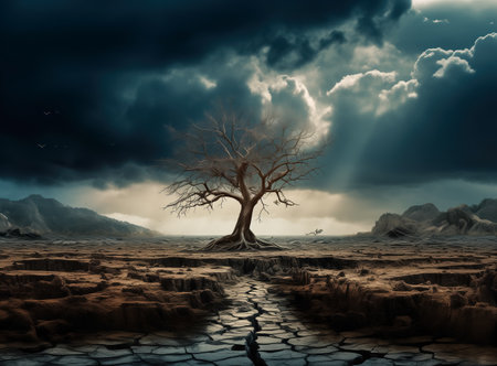 Dry tree twigs or Dead tree. Minimal background for summer conceptの素材