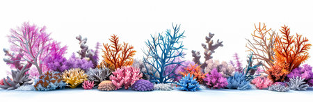 A vibrant coral reef with a variety of colorful corals and small fish isolatedの素材