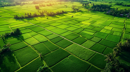 Aerial view Top view Green fields Start the planting season Summerの素材