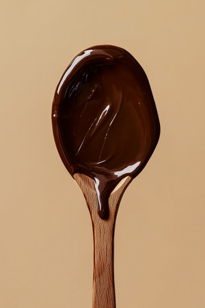chocolate falling from a wooden spoonの素材
