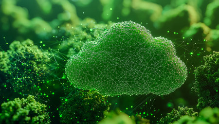 Cyber security Cloud computing Green abstract digital binary code background. Innovative technology and Artificial intelligence concept.の素材