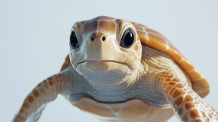 Close-up view of a young sea turtle swimming in clear water during a sunny dayの素材