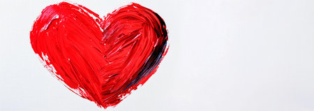 Bright red heart painted on a white background conveying love and warmth in a creative art pieceの素材