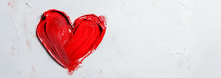 Red heart painted on a white textured background expressing love and creativity with vibrant brush strokesの素材
