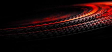 Vibrant red and black abstract swirl illustrating motion and energy in a dynamic compositionの素材