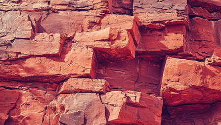 Exposed red rock formations showcasing unique textures and geological features in a desert landscape during daytimeの素材