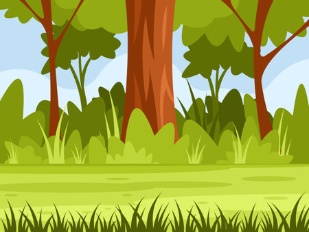 summer forest background. The path that goes through the thicket of the forest. vector graphicsのイラスト素材