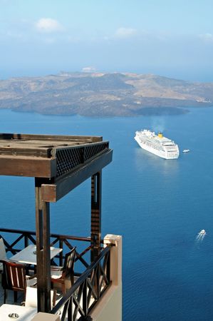 View of volcano at Santorini Island, Greeceの写真素材