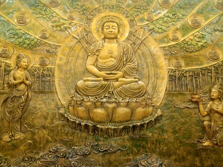Shakyamuni Buddha attained enlightenment (Bodhi) while meditating underneath a Ficus religiosa (Bodhi Tree)のeditorial素材