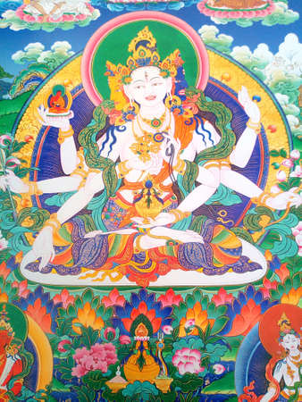 Homage to the Goddess of Ushnishavijaya  of longevity in Tibetan Buddhismのeditorial素材