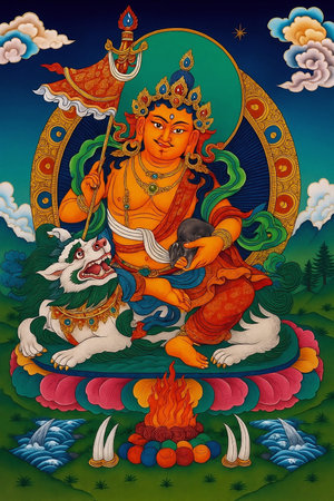 Namtose, also known as Vaisravana or Bishamonten, is a revered deity in Buddhist tradition, particularly prominent in Tibetan Buddhism. He is one of the Four Heavenly Kingsの素材
