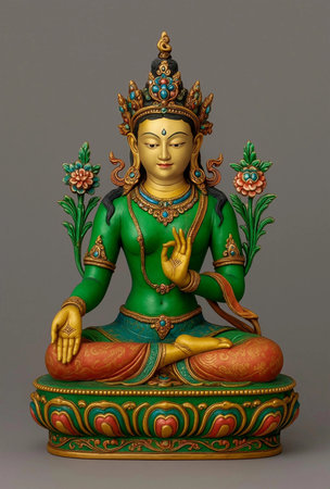 Green Tara known as the "Mother of Hope" and the "Green Saviouress". She represents swift action, courage, and liberation from fear and sufferingの素材