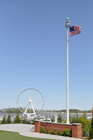 ferris wheel american flagの写真素材