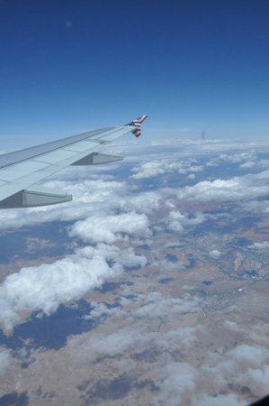 Flight, view outside the airplaneの写真素材