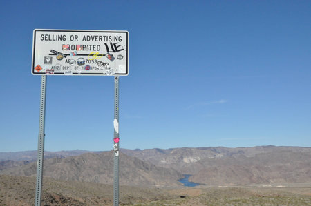 Scenic landscape desert in Las Vegas with signboardの写真素材