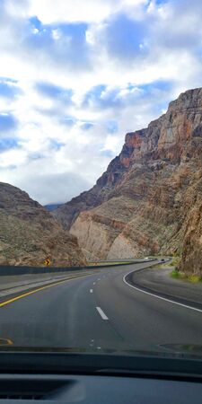 Narrow road, las vegas cross mountain car tripの写真素材
