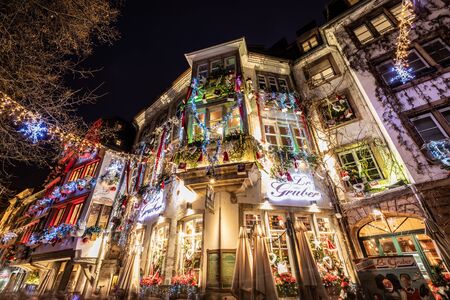 Decoration of the restaurant gruber during the Christmas market in Strasbourgの写真素材