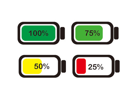 Illustration image of battery indicator with remaining battery information according to colorの素材