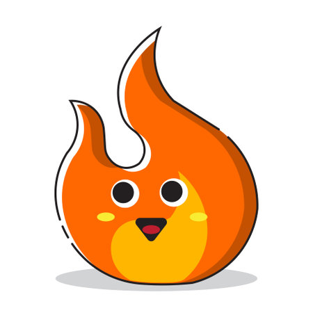 Cartoon cute flaming fire character isolated on white background. Vector illustration.のイラスト素材