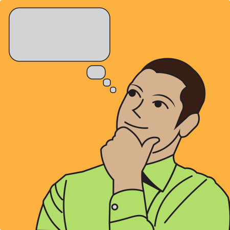 Illustration of a man thinking with speech bubble in the background.のイラスト素材