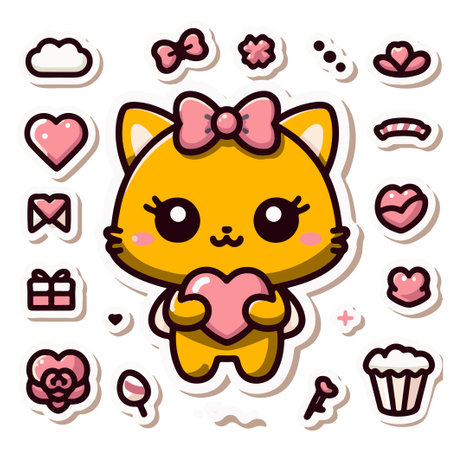 Cute cat holding heart. Vector cartoon character. Happy Valentine.のイラスト素材