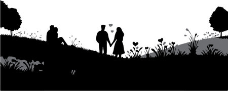 Vector illustration of a couple in love holding hands. Happy Valentine's Day.のイラスト素材