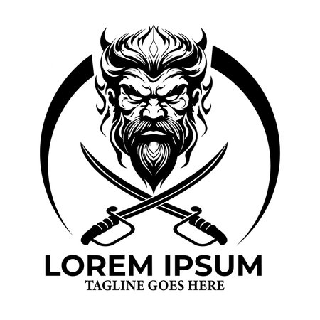 Viking warrior with crossed sabers. Vector illustration isolated on white background.のイラスト素材