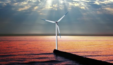 Wind Turbine at Sunsetの写真素材