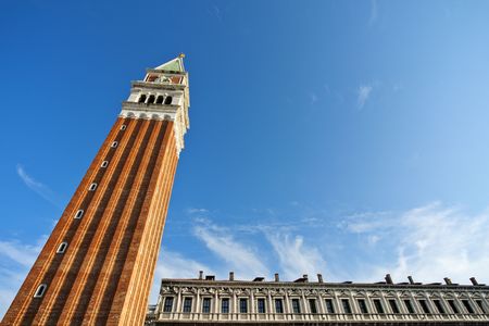 Bell tower in San Marcus Square in Veniceの写真素材