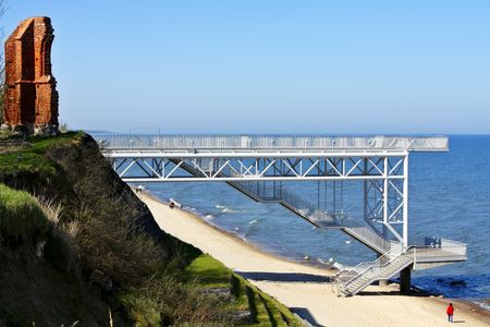 Marine viewing platform, Baltic Sea, Polandの写真素材
