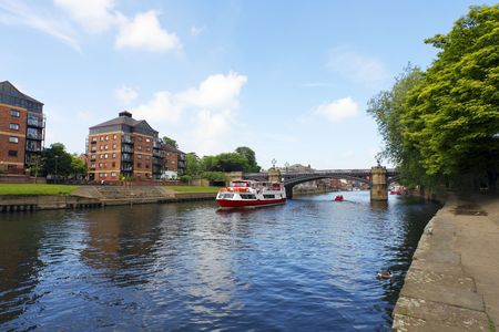 Bridge and modern apartments, York, UKの写真素材